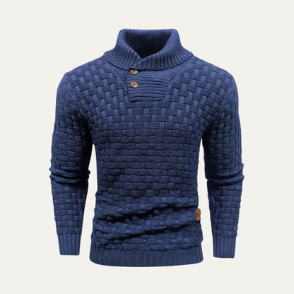 Men’s Textured Basketweave Shawl Collar Knit Sweater