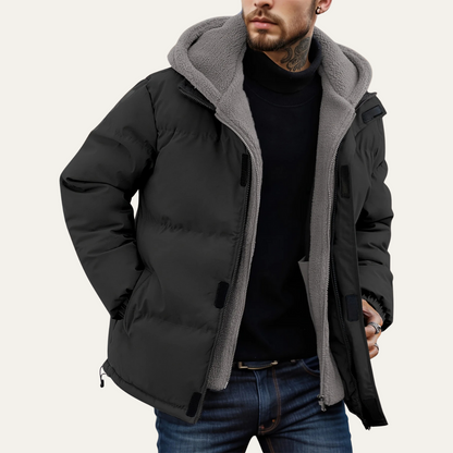 The Aviemore Men's Hooded Zip Up Puffer Jacket with Fleece Lining  – Black