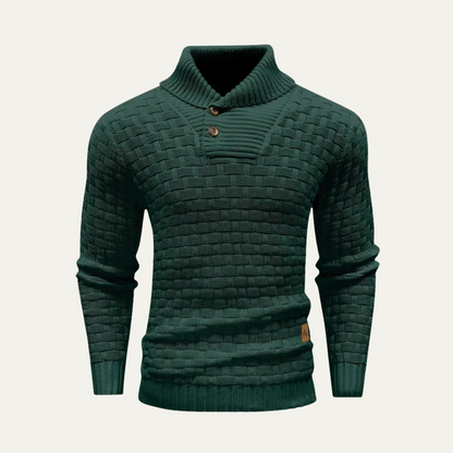 Men’s Textured Basketweave Shawl Collar Knit Sweater