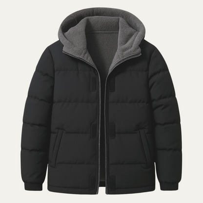 The Aviemore Men's Hooded Zip Up Puffer Jacket with Fleece Lining  – Black