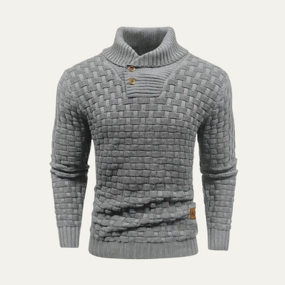 Men’s Textured Basketweave Shawl Collar Knit Sweater