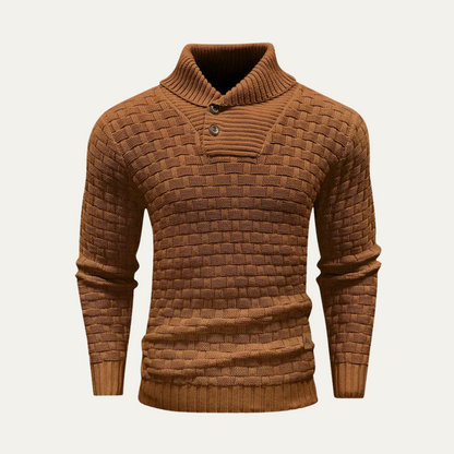 Men’s Textured Basketweave Shawl Collar Knit Sweater
