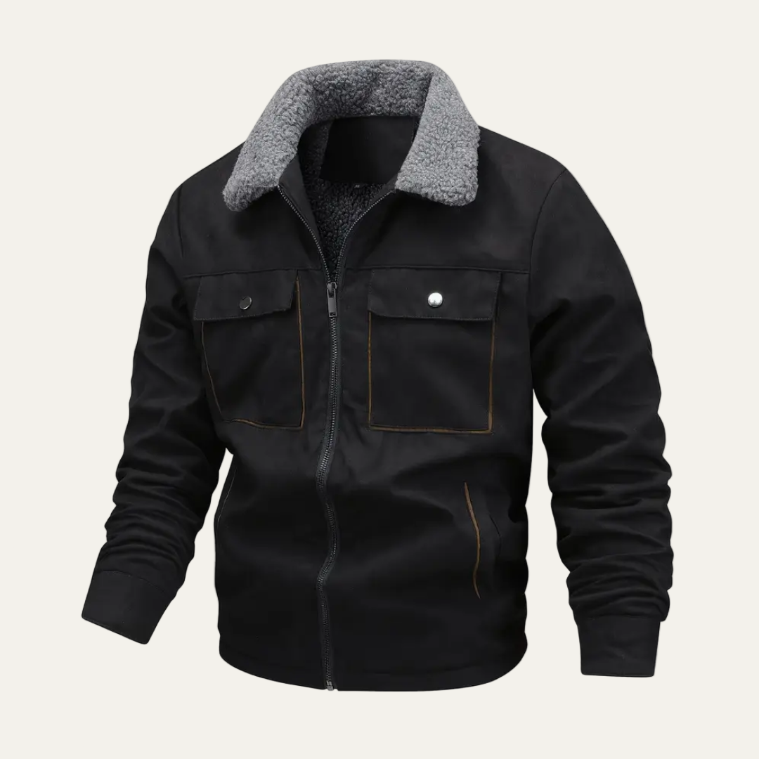Men’s Faux Fur Collar Zip Front Utility Jacket