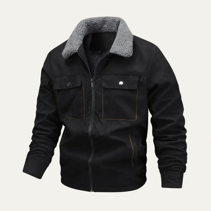 Men’s Faux Fur Collar Zip Front Utility Jacket