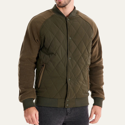 Men’s Quilted Bomber Jacket with Snap Front Closure