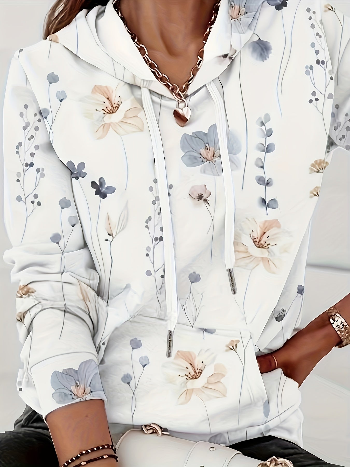 Comfy Women's Hooded Sweatshirt with Floral Design - BritishElegance