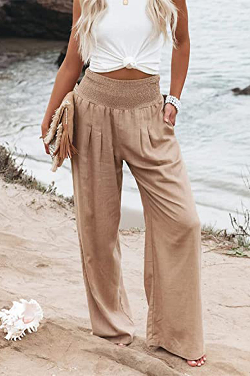 Comfortable High Waist Flowy Pants - BritishElegance