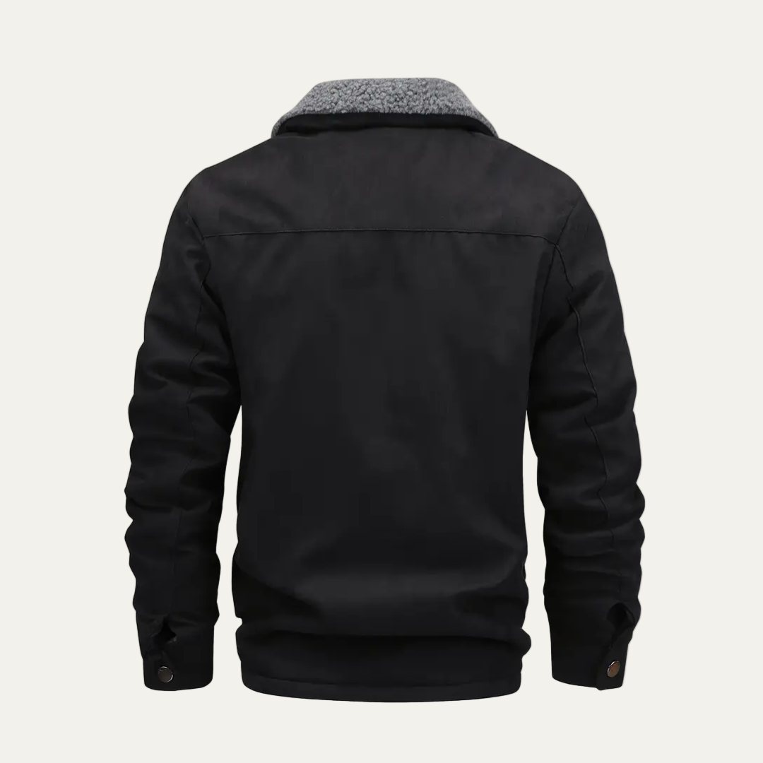 Men’s Faux Fur Collar Zip Front Utility Jacket