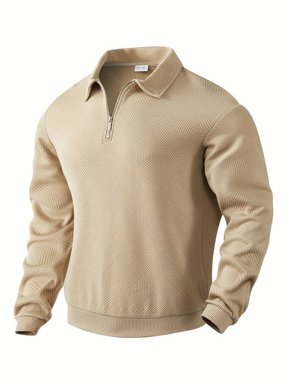 Warm Quarter Zip Sweater with Collar and Winter Pattern