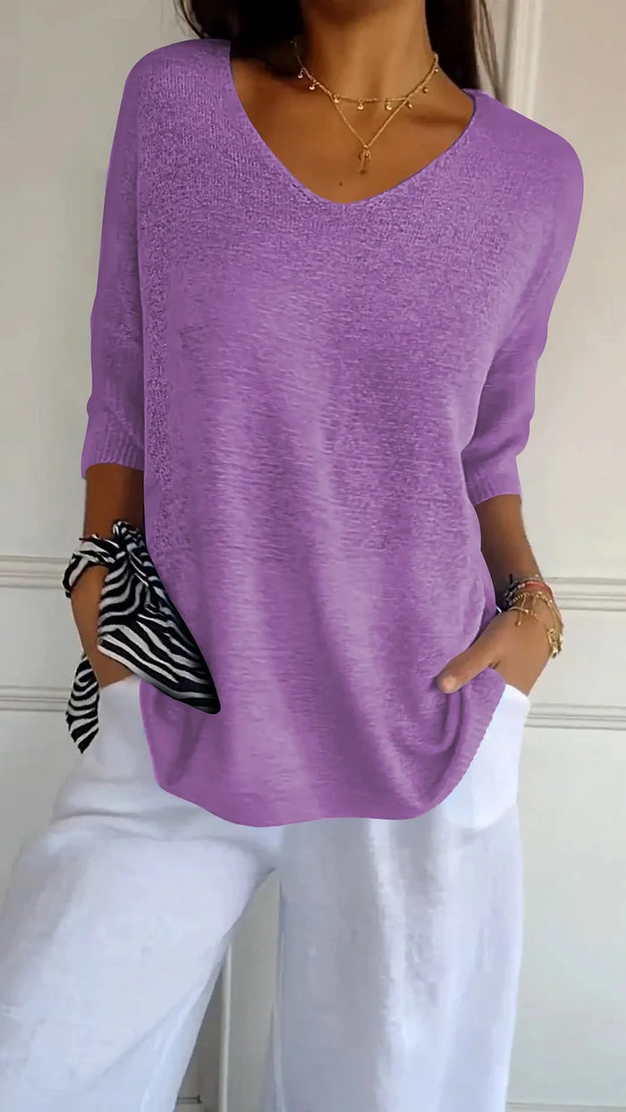 Relaxed Fit V-Neck Sweater for Women