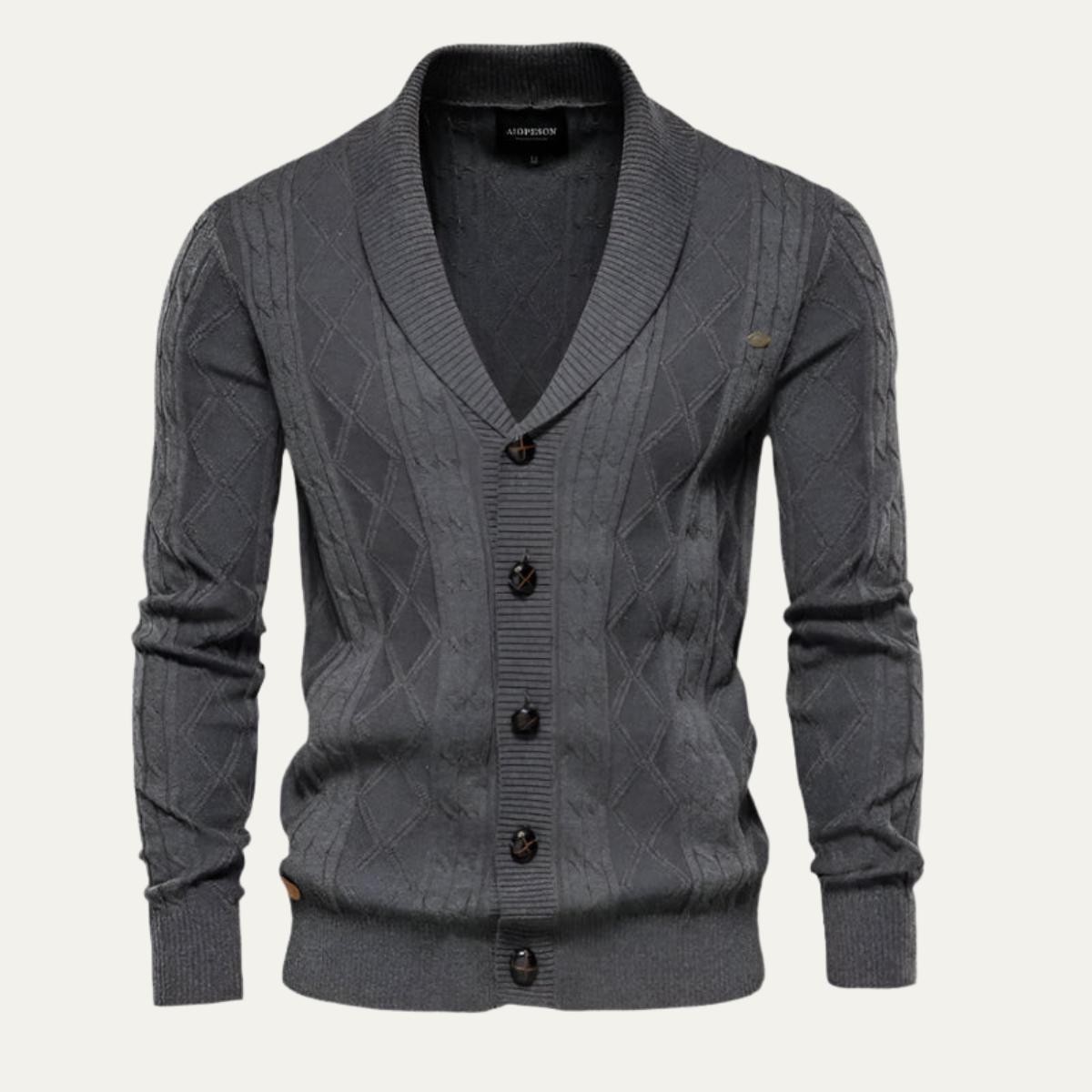 Men’s Shawl Collar Cable Knit Button Cardigan