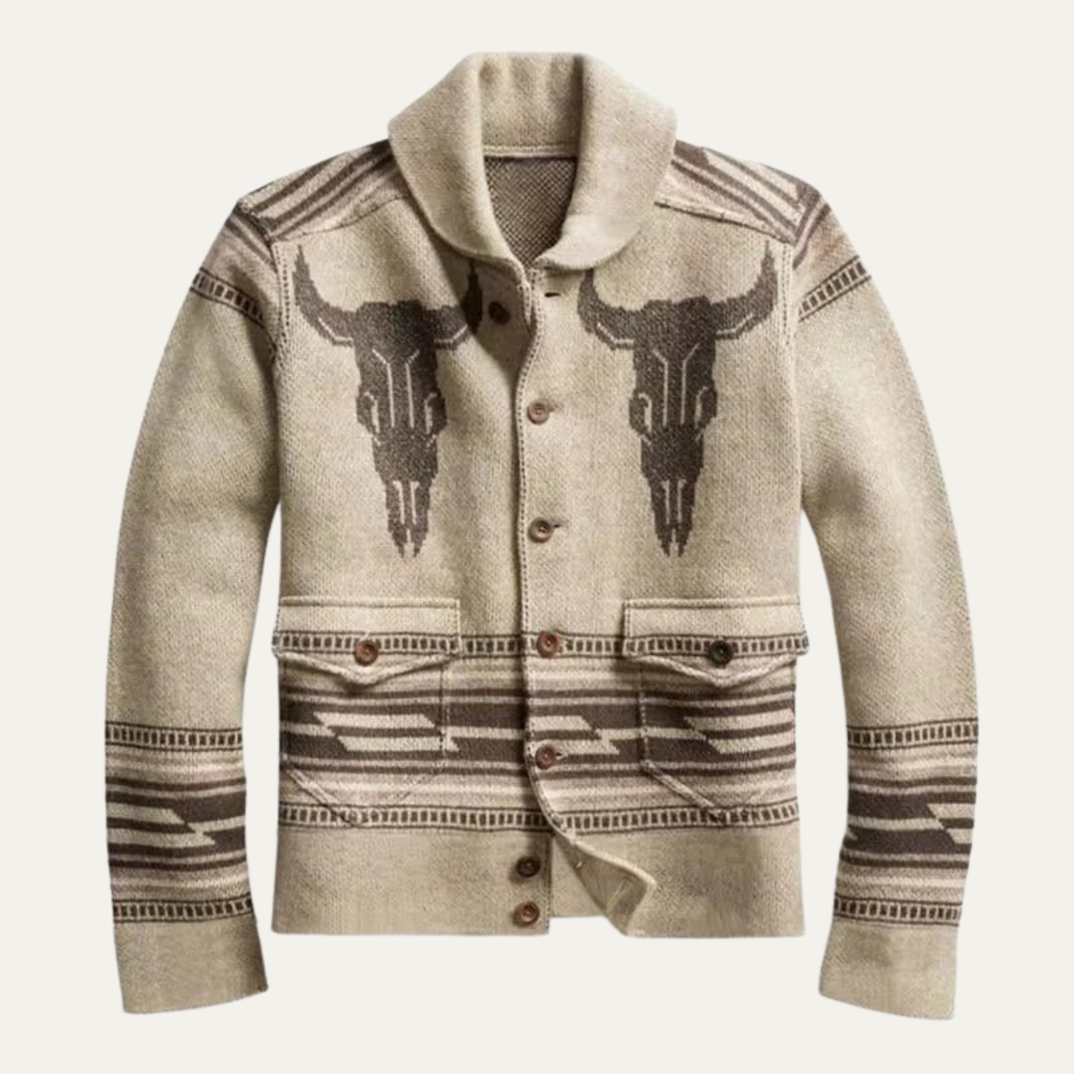 Men’s Shawl Collar Tribal Knit Button Jacket