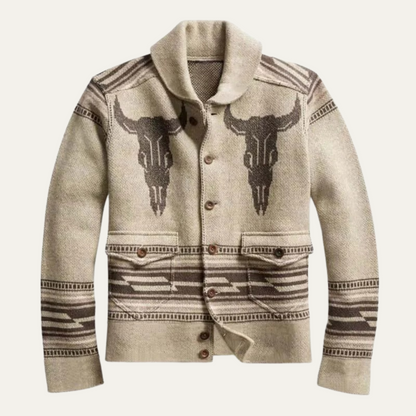 Men’s Shawl Collar Tribal Knit Button Jacket