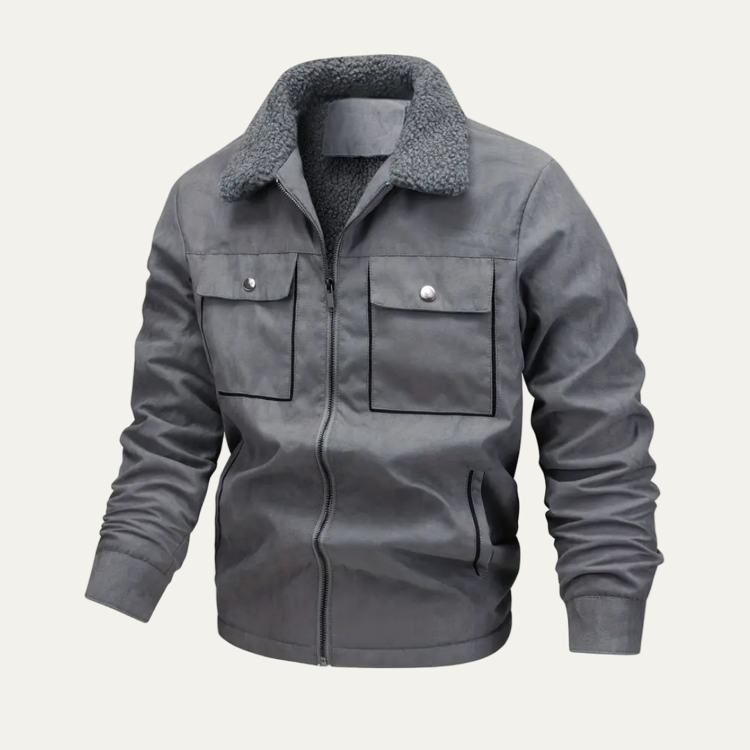 Men’s Faux Fur Collar Zip Front Utility Jacket