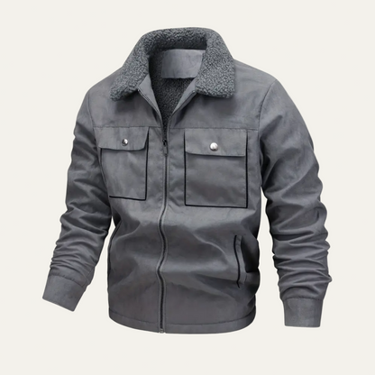 Men’s Faux Fur Collar Zip Front Utility Jacket