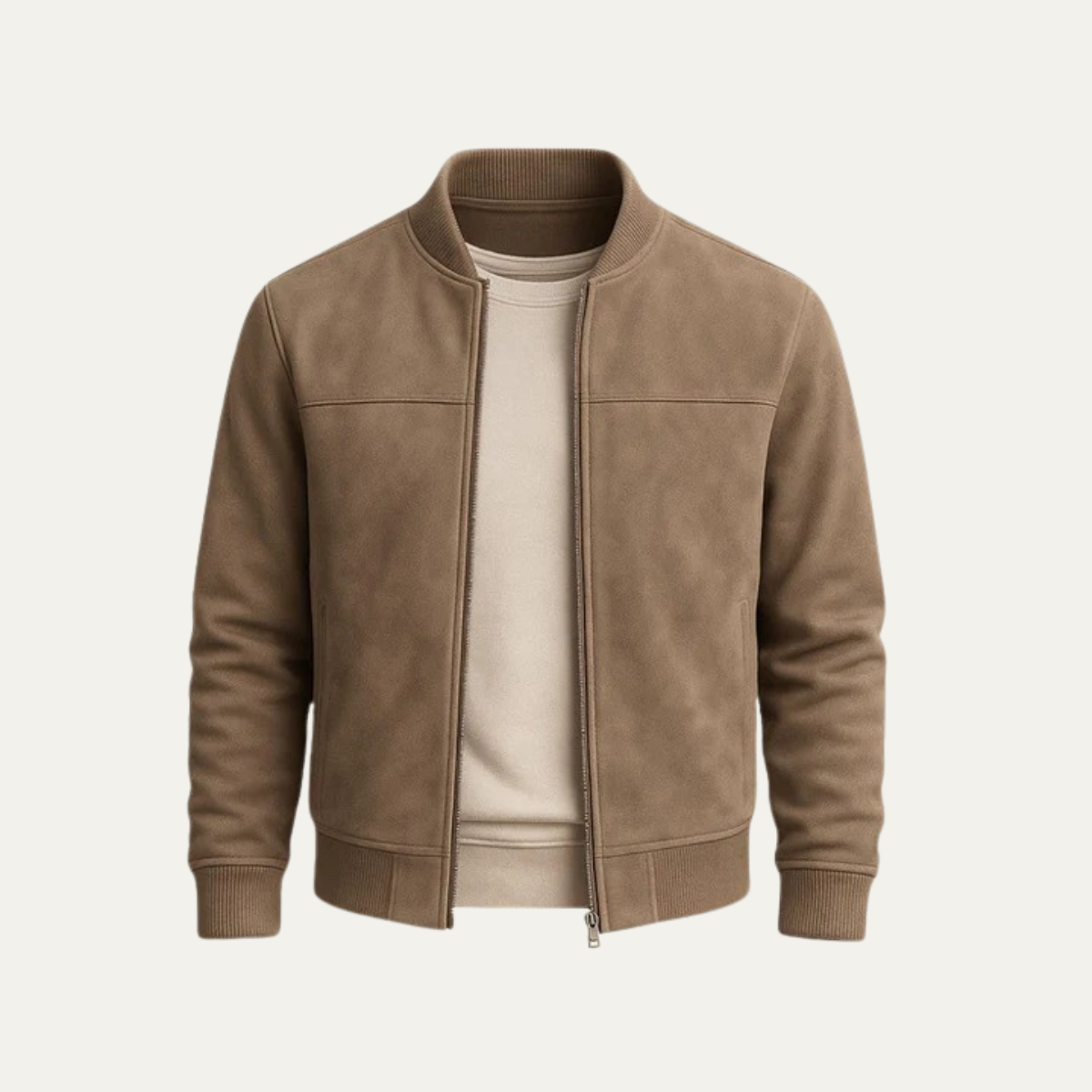 Men’s Suede Texture Classic Zip Bomber Jacket