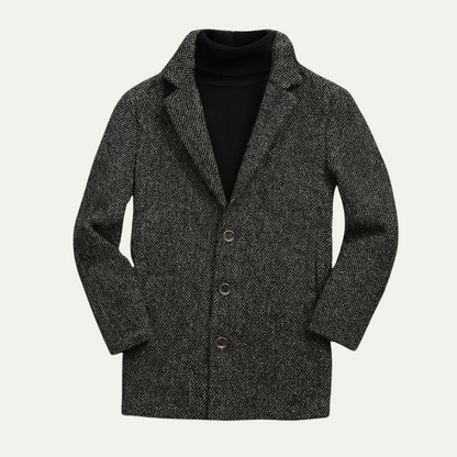 The Mayfair Men’s Luxury Herringbone Wool Overcoat – Grey