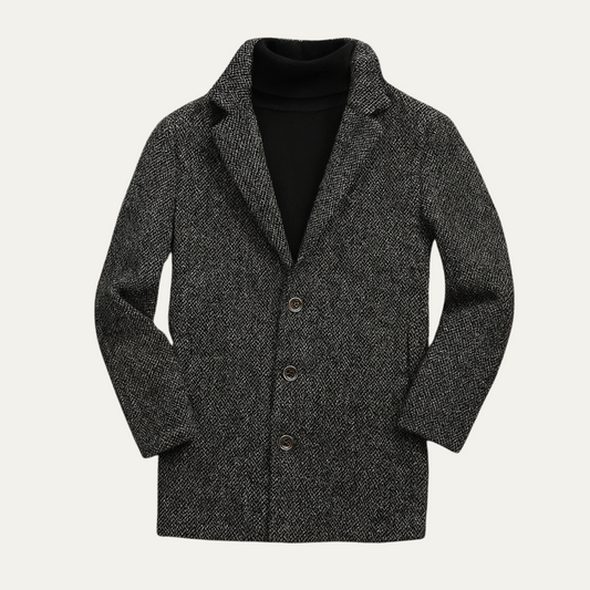 The Mayfair Men’s Luxury Herringbone Wool Overcoat – Grey