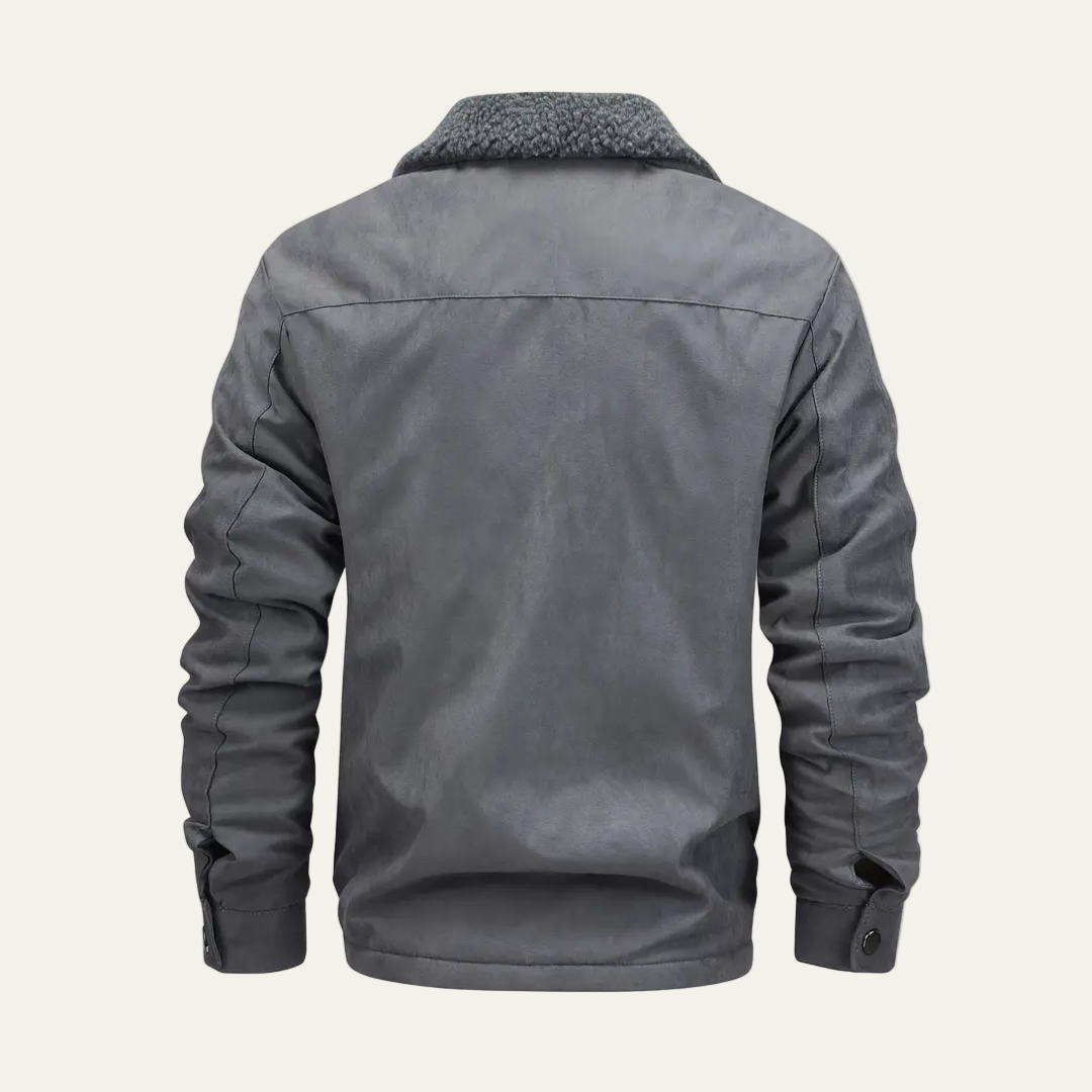 Men’s Faux Fur Collar Zip Front Utility Jacket