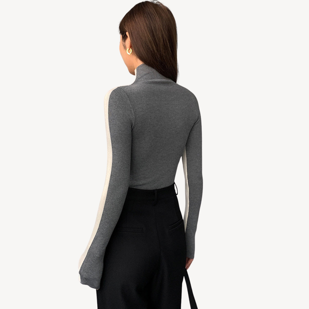 Women's Two-Tone Knit Turtleneck Top