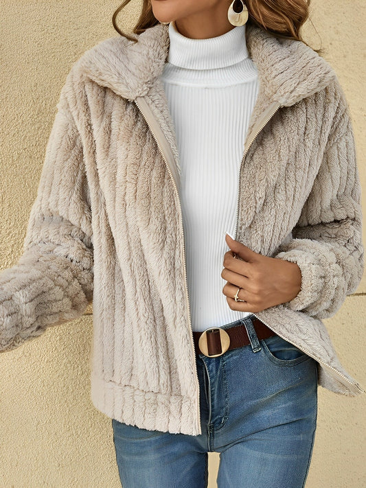 Casual Women's Zip Front Oversized Jacket - BritishElegance