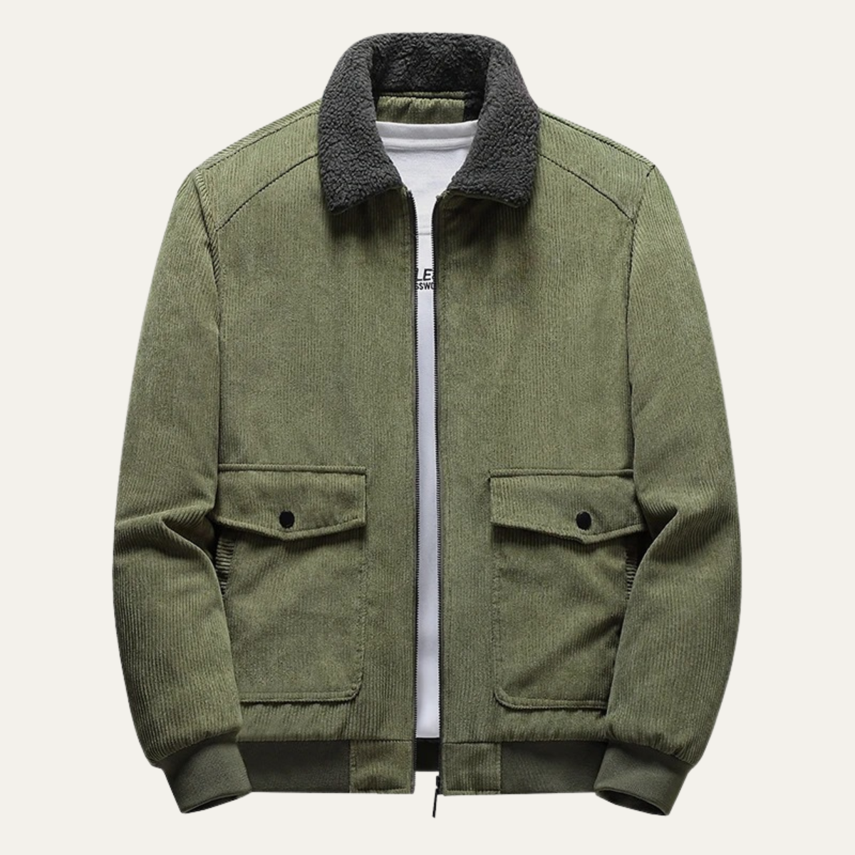 Men’s Corduroy Bomber Jacket with Shearling Trim Collar