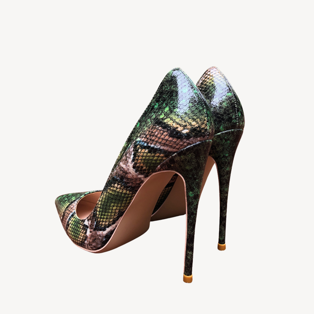 Green Snakeskin Orthopedic Heels for Women