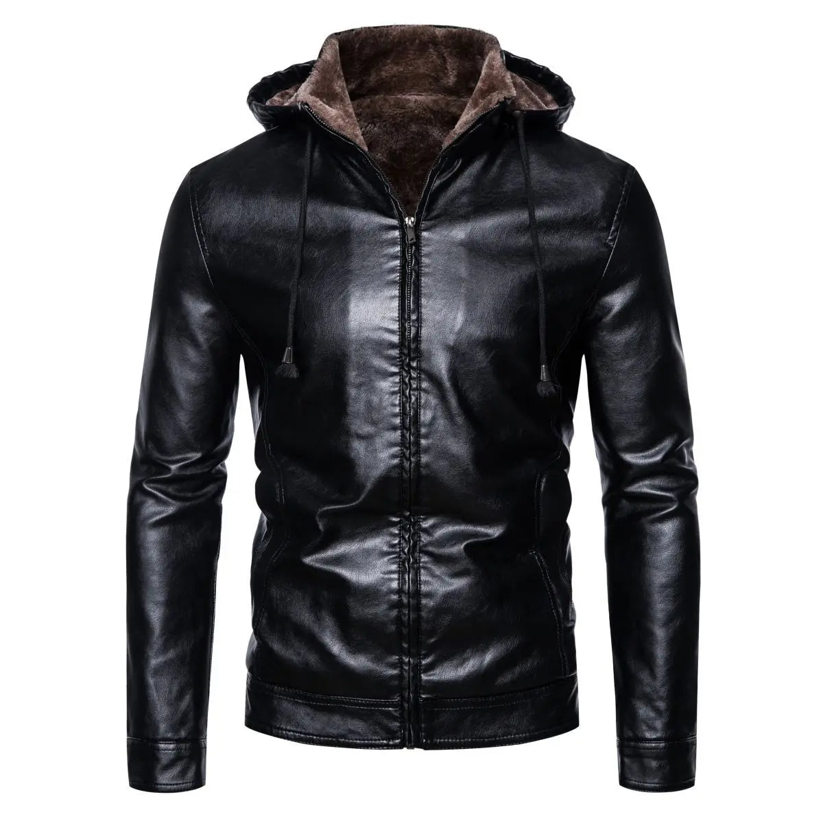 Classic Leather Jacket with Hood