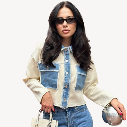 Denim Colorblock Button-Up Jacket