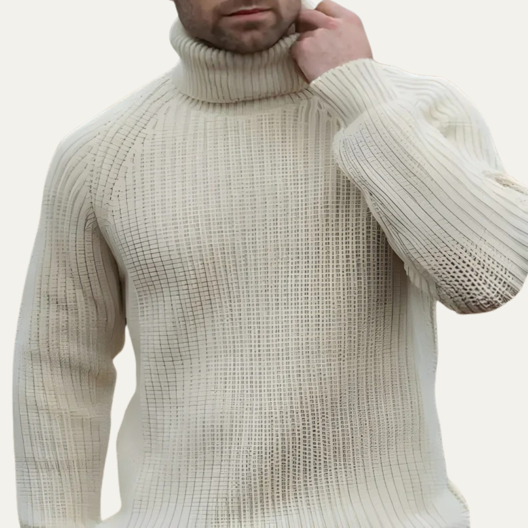 Men’s Textured Rib Knit Turtleneck Sweater