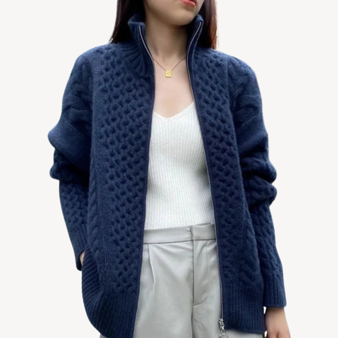Cable Knit Zip-Up Sweater for Women