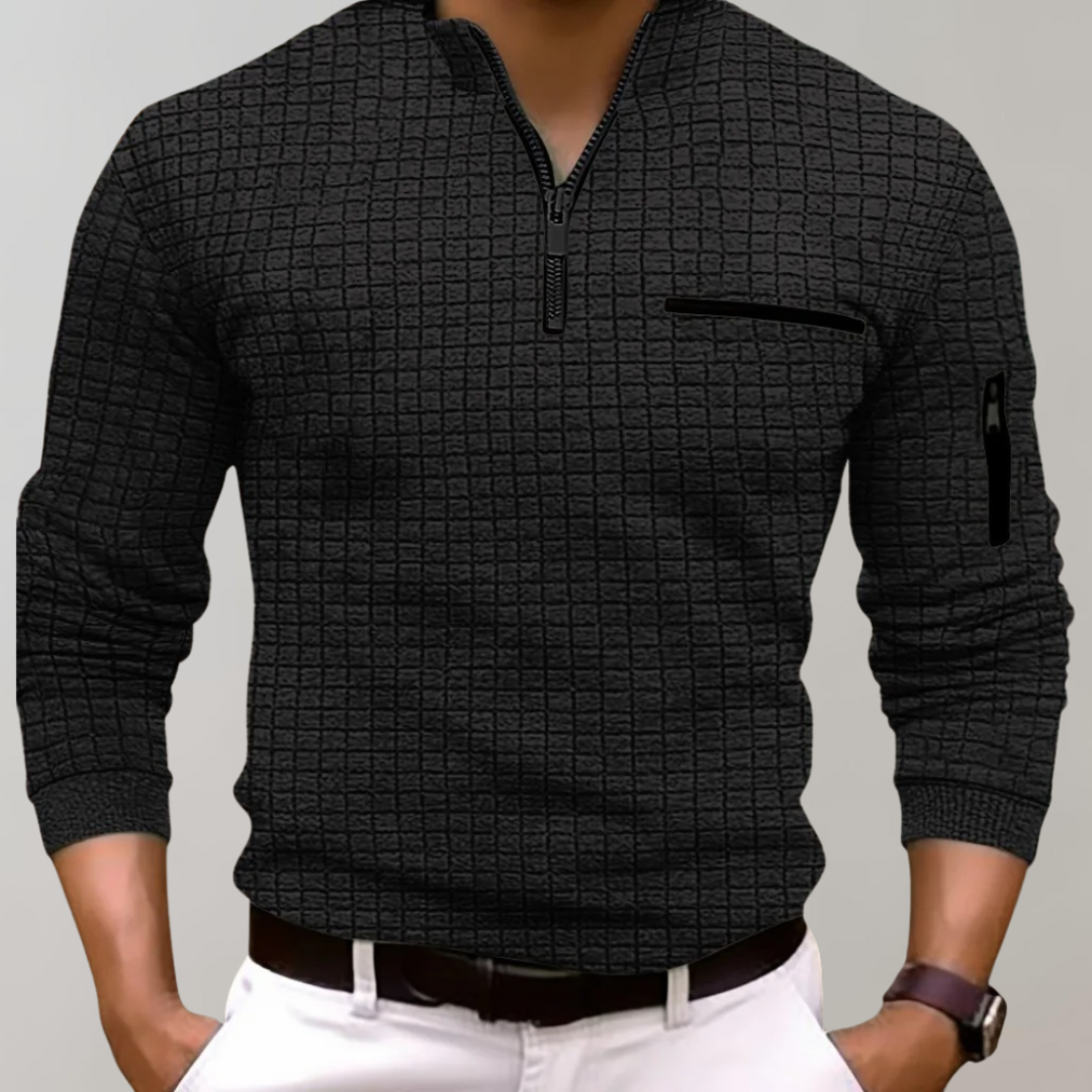 Men’s Grid Pattern Quarter Zip Pullover