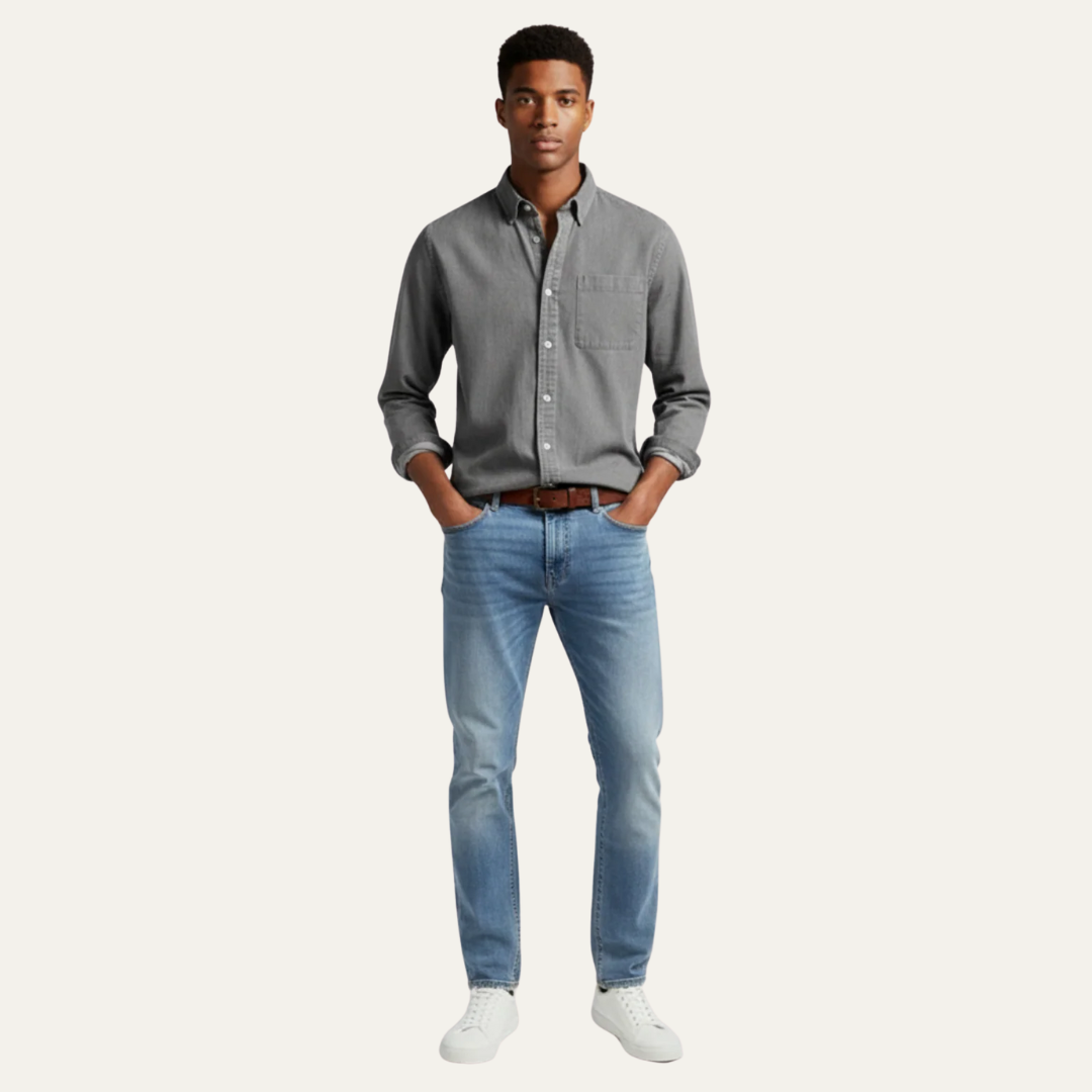 Men’s Casual Button Up Shirt and Denim Outfit Set