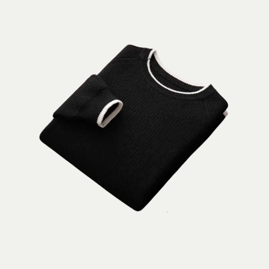 Men’s Ribbed Crewneck Sweater with Contrast Trim