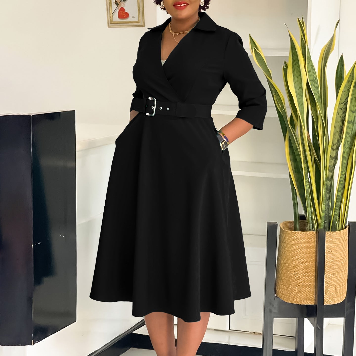 Elegant Fitted Waist 3/4 Sleeve Women's Formal Dress
