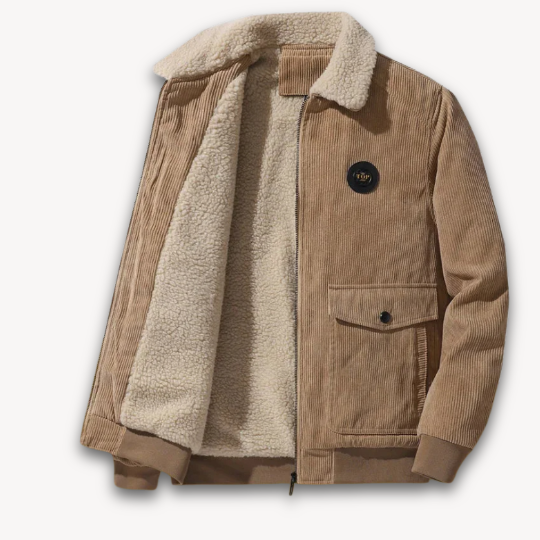 Men's Corduroy Sherpa Lined Jacket - Winter Casual Warm Coat with Fleece Collar