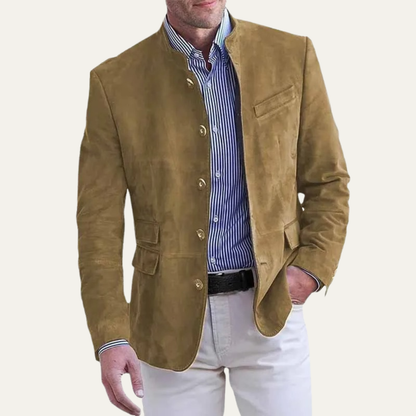 The Maranello Men’s Smart Stand Collar Button Up Suede Blazer Jacket