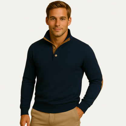 Men’s High Collar Knit Sweater with Contrast Details