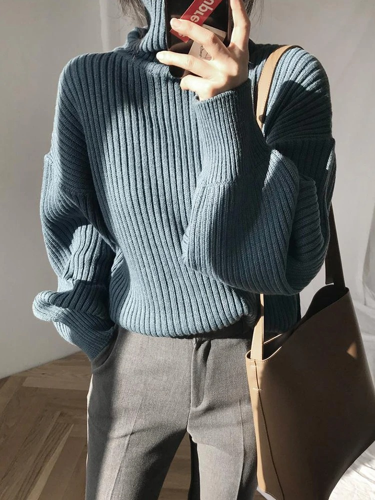 Warm Chunky Knit Turtleneck Sweater for Women