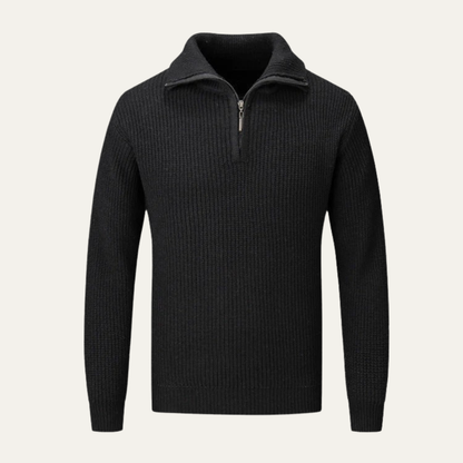 Men’s Ribbed Quarter Zip Sweater with Turn Down Collar