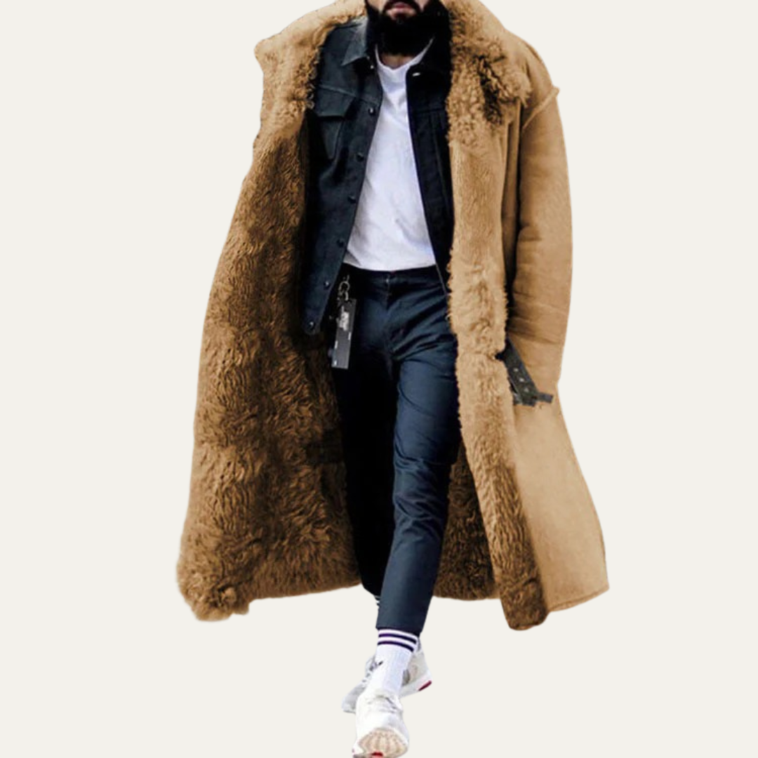 Men’s Plush Fur Long Coat for Winter Style