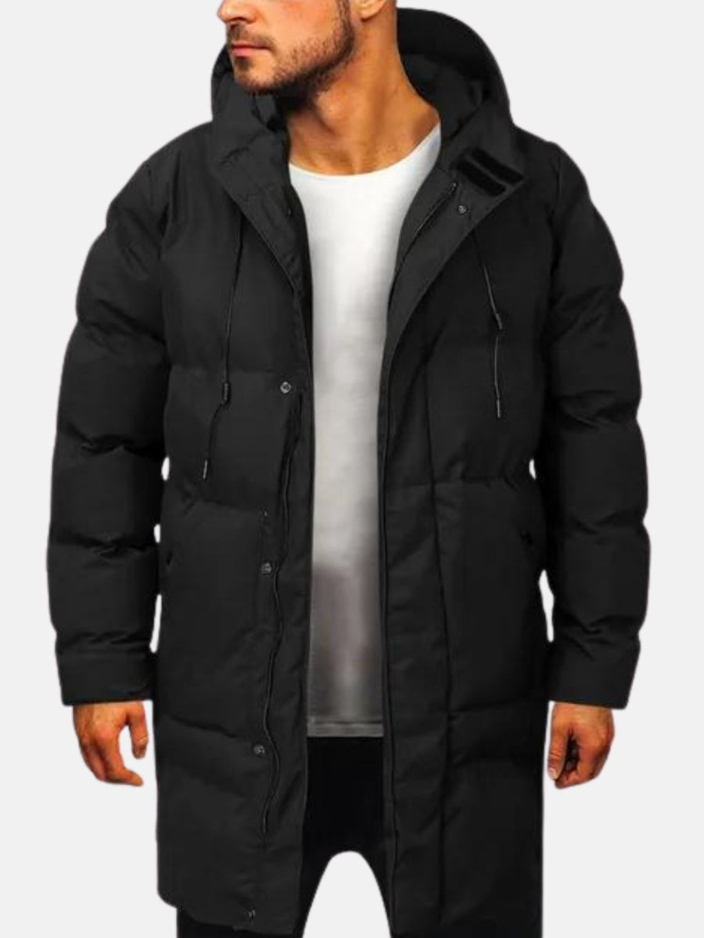 Men’s Long Quilted Hooded Puffer Jacket