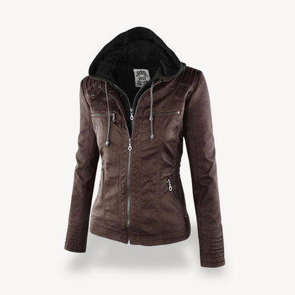 Women's Waterproof Leather Hooded Jacket