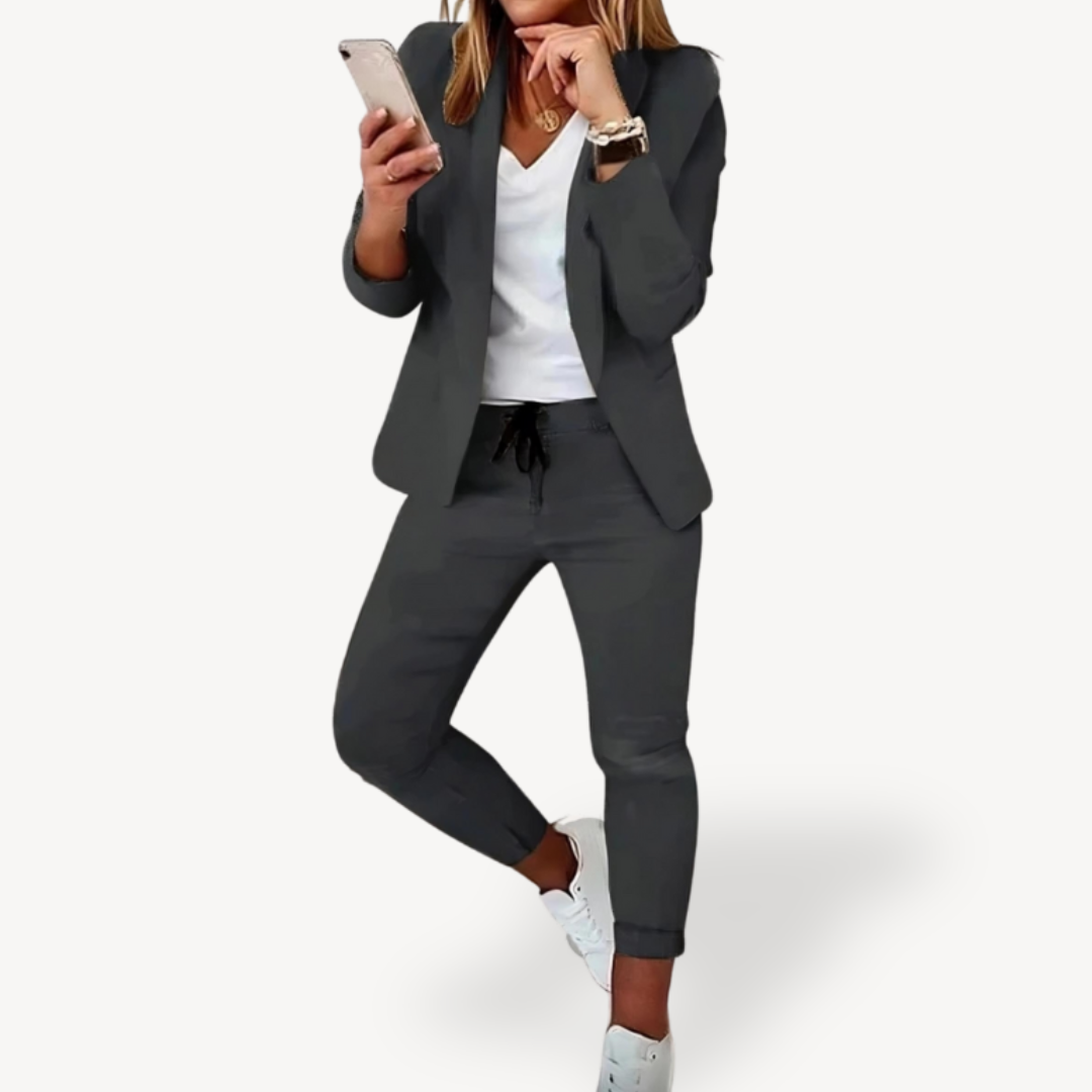Women's Casual Blazer Jogger Suit Set Cotton Blend