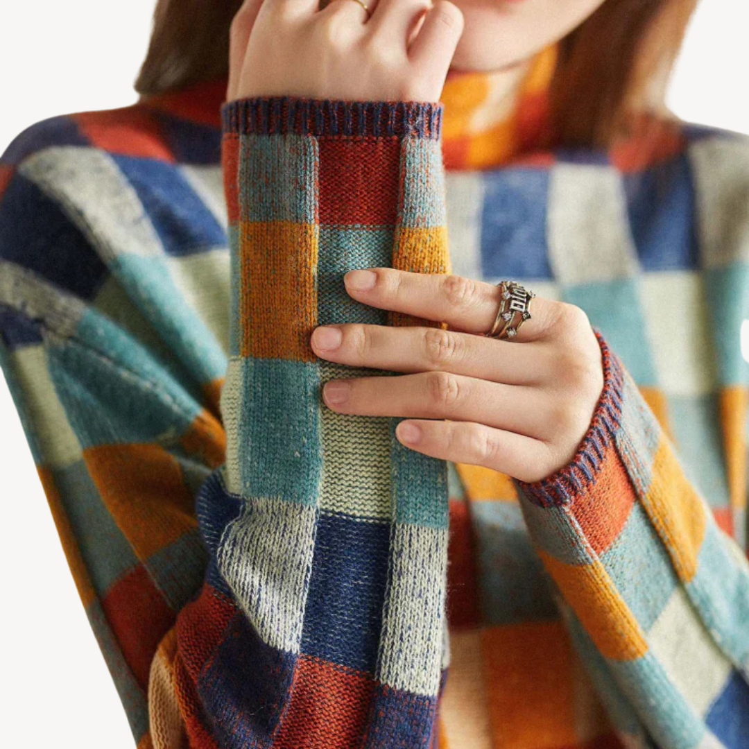 Multi-Color Checkered Knit Sweater Women