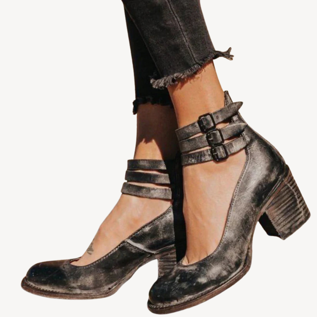 Women’s Orthopedic Leather Block Heel Ankle Strap Sandals