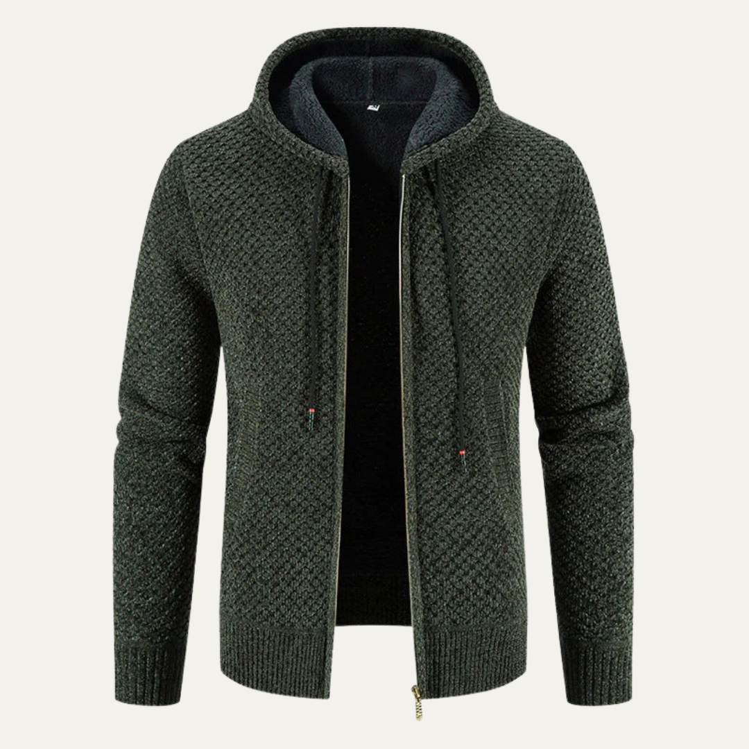 Men’s Waffle Knit Hooded Zip Sweater Jacket
