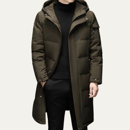 Men’s Long Quilted Puffer Coat with Hood