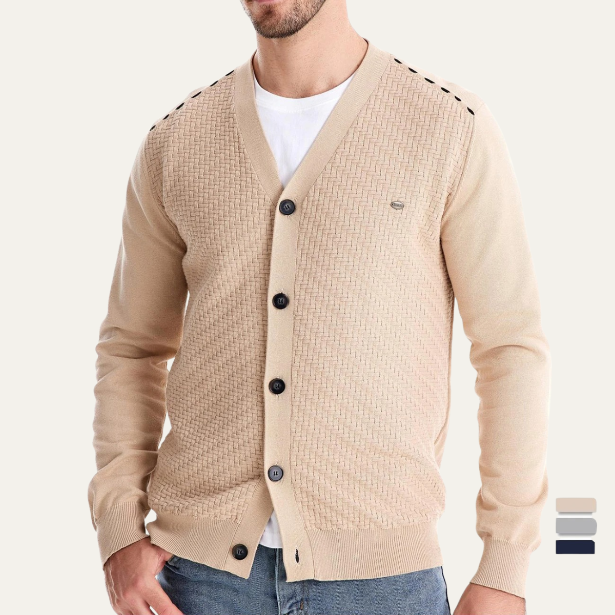 Men’s Basketweave Knit V Neck Button Cardigan