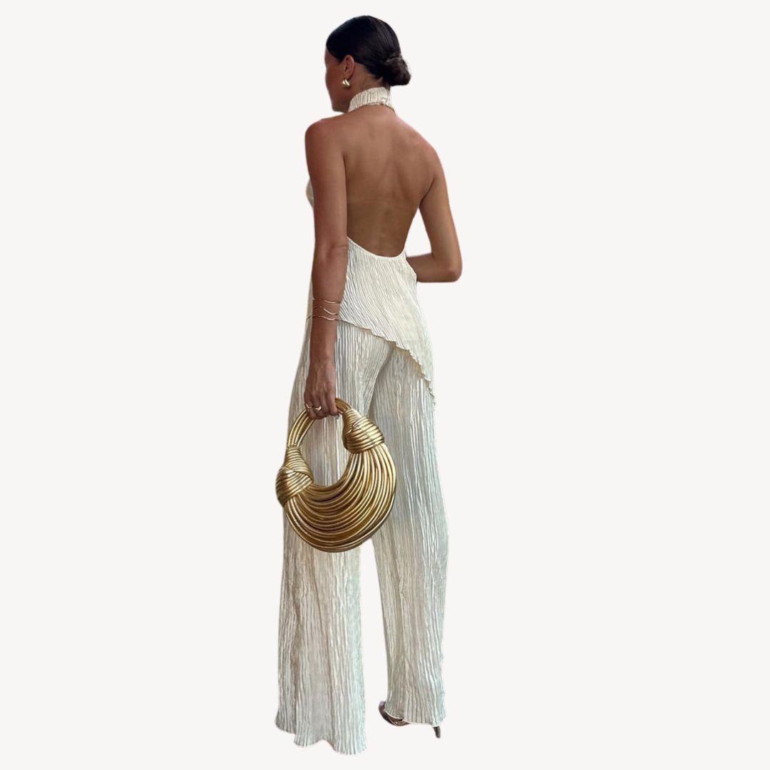 Plissé Jumpsuit with Halter Neck for Women